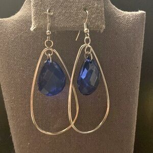 Dangling Silver tone with acrylic blue stone pierced Earrings